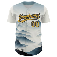 Laden Sie das Bild in den Galerie-Viewer, Custom White Old Gold-Black 3D Pattern Design Mountains Landscape Authentic Baseball Jersey
