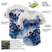 Load image into Gallery viewer, Custom White Navy 3D Pattern Design Abstract Watercolor Mountains Authentic Baseball Jersey
