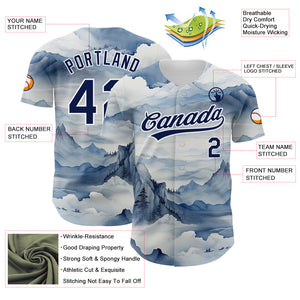 Custom White Navy 3D Pattern Design Mountains Landscape Authentic Baseball Jersey