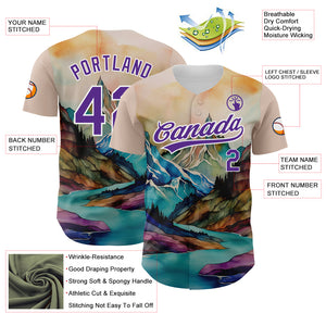 Custom White Purple 3D Pattern Design Mountains Landscape Authentic Baseball Jersey