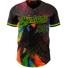 Laden Sie das Bild in den Galerie-Viewer, Custom Black Neon Green 3D Pattern Design Holi Festival Color Powder Authentic Baseball Jersey

