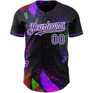 Custom Black Purple-White 3D Pattern Design Holi Festival Color Powder Authentic Baseball Jersey