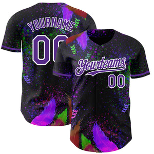 Custom Black Purple-White 3D Pattern Design Holi Festival Color Powder Authentic Baseball Jersey