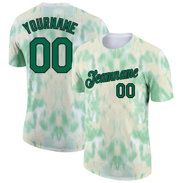 Custom Tie Dye Kelly Green-Black 3D Performance T-Shirt