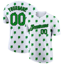 Load image into Gallery viewer, Custom White Kelly Green-Black 3D St.Patrick&#39;s Day Clovers Performance T-Shirt
