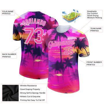 Custom Pink White 3D Pattern Design Tropical Hawaii Palms Trees Performance T-Shirt