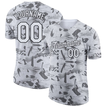 Custom Gray White-Black 3D Pattern Design Chinese Style Words And Mountain Performance T-Shirt