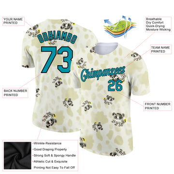 Custom Cream Teal-Black 3D Pattern Design Dog Performance T-Shirt