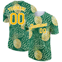 Laden Sie das Bild in den Galerie-Viewer, Custom Kelly Green Gold-White 3D Pattern Design Summer Holiday Pineapple Performance T-Shirt
