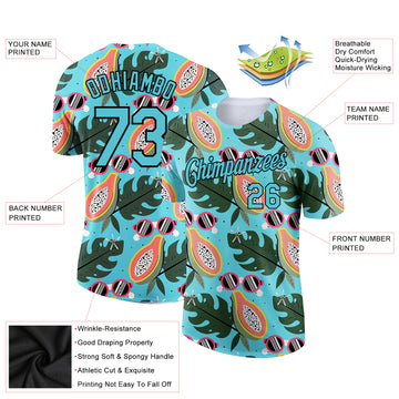 Custom Lakes Blue Black 3D Pattern Design Summer Holiday Fruit Performance T-Shirt