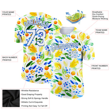 Custom White Blue 3D Pattern Design Summer Holiday Abstract Plant Performance T-Shirt