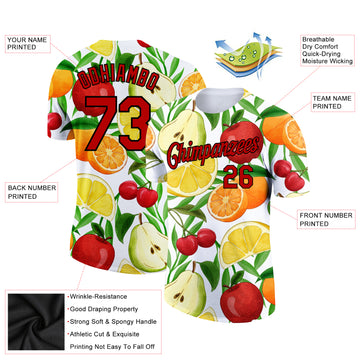 Custom White Red-Black 3D Pattern Design Summer Holiday Fruit Performance T-Shirt