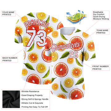 Custom White Red 3D Pattern Design Summer Holiday Fruit Performance T-Shirt