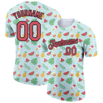 Custom Green Medium Pink-Black 3D Pattern Design Summer Holiday Fruit And Ice Cream Performance T-Shirt