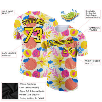 Custom Cream Neon Yellow-Black 3D Pattern Design Summer Holiday Fruit Performance T-Shirt