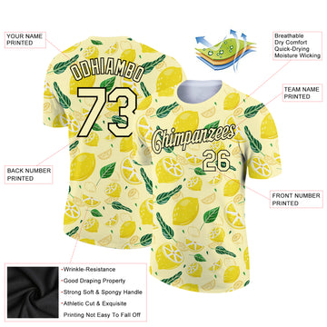 Custom Yellow Black 3D Pattern Design Summer Holiday Flower And Fruit Performance T-Shirt