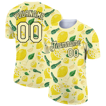 Custom Yellow Black 3D Pattern Design Summer Holiday Flower And Fruit Performance T-Shirt