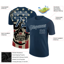 Laden Sie das Bild in den Galerie-Viewer, Custom US Navy Blue White 3D Skull With American Flag Performance T-Shirt
