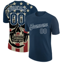 Laden Sie das Bild in den Galerie-Viewer, Custom US Navy Blue White 3D Skull With American Flag Performance T-Shirt
