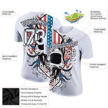 Laden Sie das Bild in den Galerie-Viewer, Custom White Black 3D Skull With American Flag Performance T-Shirt
