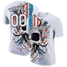 Laden Sie das Bild in den Galerie-Viewer, Custom White Black 3D Skull With American Flag Performance T-Shirt
