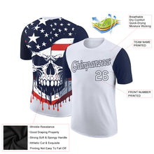 Laden Sie das Bild in den Galerie-Viewer, Custom White Navy 3D Skull With American Flag Performance T-Shirt
