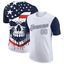 Laden Sie das Bild in den Galerie-Viewer, Custom White Navy 3D Skull With American Flag Performance T-Shirt
