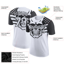 Laden Sie das Bild in den Galerie-Viewer, Custom White Black 3D Skull With American Flag Performance T-Shirt
