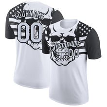 Laden Sie das Bild in den Galerie-Viewer, Custom White Black 3D Skull With American Flag Performance T-Shirt
