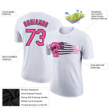 Laden Sie das Bild in den Galerie-Viewer, Custom White Pink-Black 3D Skull With American Flag Performance T-Shirt
