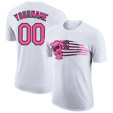 Laden Sie das Bild in den Galerie-Viewer, Custom White Pink-Black 3D Skull With American Flag Performance T-Shirt
