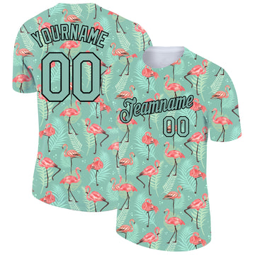 Custom Teal Black 3D Pattern Design Tropical Hawaii Flamingo Performance T-Shirt