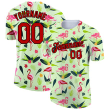 Load image into Gallery viewer, Custom Pea Green Red-Black 3D Pattern Design Tropical Hawaii Flamingo Performance T-Shirt
