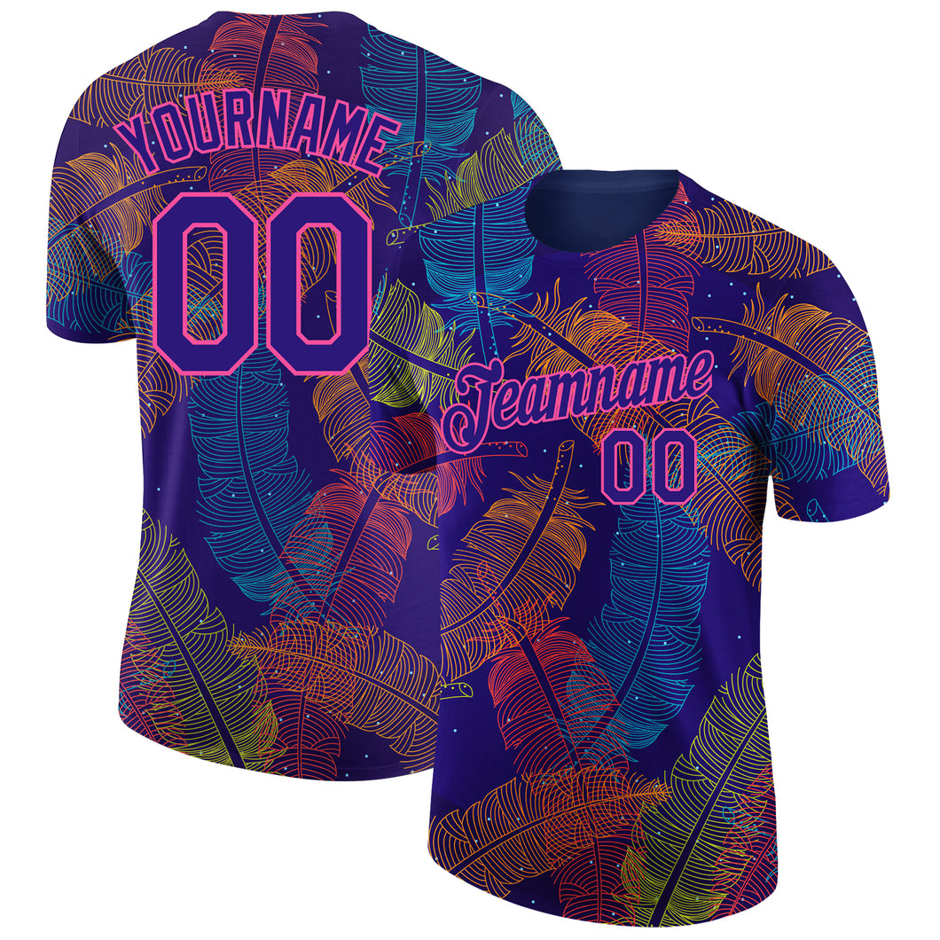 Custom Dark Purple Pink 3D Pattern Design Feather Performance T-Shirt