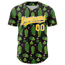 Laden Sie das Bild in den Galerie-Viewer, Custom Black Gold-White 3D Pattern Design Cactus Festival Authentic Baseball Jersey
