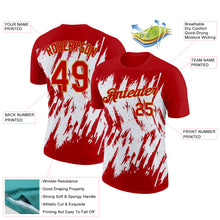 Загрузить изображение в средство просмотра галереи, Custom Red Old Gold-White 3D Pattern Design Abstract Sharp Shape Performance T-Shirt
