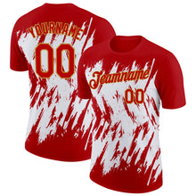 Загрузить изображение в средство просмотра галереи, Custom Red Old Gold-White 3D Pattern Design Abstract Sharp Shape Performance T-Shirt
