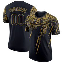 Загрузить изображение в средство просмотра галереи, Custom Black Old Gold 3D Pattern Design Abstract Sharp Shape Performance T-Shirt
