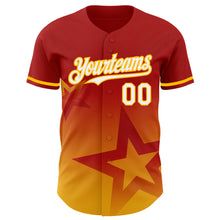 Laden Sie das Bild in den Galerie-Viewer, Custom Red White-Gold 3D Pattern Design Gradient Style Twinkle Star Authentic Baseball Jersey
