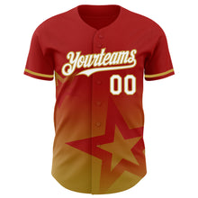Загрузить изображение в средство просмотра галереи, Custom Red White-Old Gold 3D Pattern Design Gradient Style Twinkle Star Authentic Baseball Jersey
