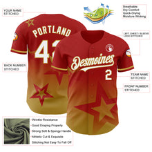 Загрузить изображение в средство просмотра галереи, Custom Red White-Old Gold 3D Pattern Design Gradient Style Twinkle Star Authentic Baseball Jersey
