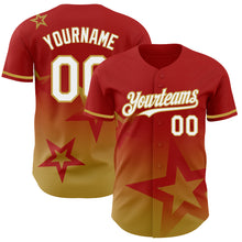 Загрузить изображение в средство просмотра галереи, Custom Red White-Old Gold 3D Pattern Design Gradient Style Twinkle Star Authentic Baseball Jersey
