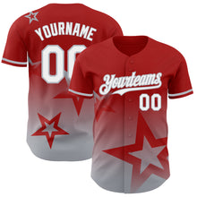 Charger l&#39;image dans la galerie, Custom Red White-Gray 3D Pattern Design Gradient Style Twinkle Star Authentic Baseball Jersey
