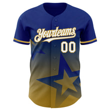 Загрузить изображение в средство просмотра галереи, Custom Royal White-Old Gold 3D Pattern Design Gradient Style Twinkle Star Authentic Baseball Jersey
