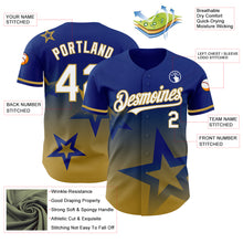 Загрузить изображение в средство просмотра галереи, Custom Royal White-Old Gold 3D Pattern Design Gradient Style Twinkle Star Authentic Baseball Jersey
