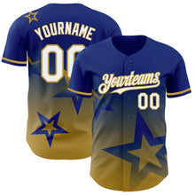 Загрузить изображение в средство просмотра галереи, Custom Royal White-Old Gold 3D Pattern Design Gradient Style Twinkle Star Authentic Baseball Jersey
