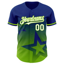 Загрузить изображение в средство просмотра галереи, Custom Royal White-Neon Green 3D Pattern Design Gradient Style Twinkle Star Authentic Baseball Jersey
