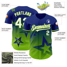 Загрузить изображение в средство просмотра галереи, Custom Royal White-Neon Green 3D Pattern Design Gradient Style Twinkle Star Authentic Baseball Jersey
