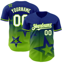 Загрузить изображение в средство просмотра галереи, Custom Royal White-Neon Green 3D Pattern Design Gradient Style Twinkle Star Authentic Baseball Jersey

