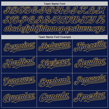 Load image into Gallery viewer, Custom Navy Old Gold 3D Pattern Design Gradient Style Twinkle Star Authentic Baseball Jersey
